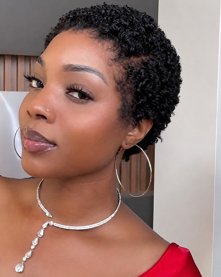 Soft Glam Full Lace Short Curly Afro Pixie Wig for Summer Wear