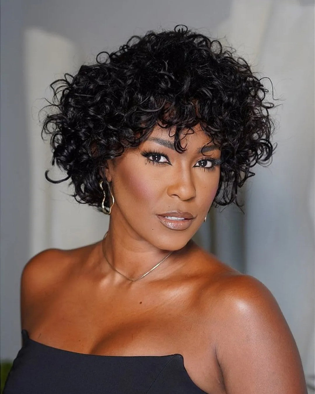 Wear & Go Wavy Curly Bangs Human Hair Wig