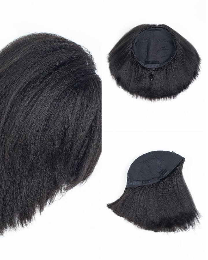 Natural Kinky Straight Glueless Drawstring Half Wig