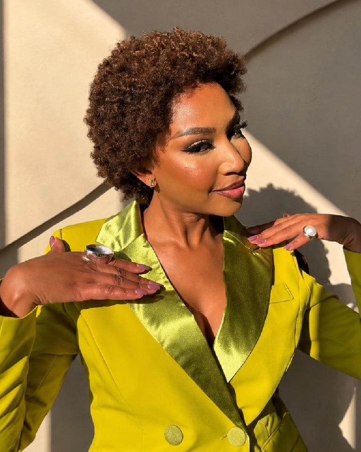 Sculpted Brown Short Afro Curly Pixie 13x4 Lace Front Wig