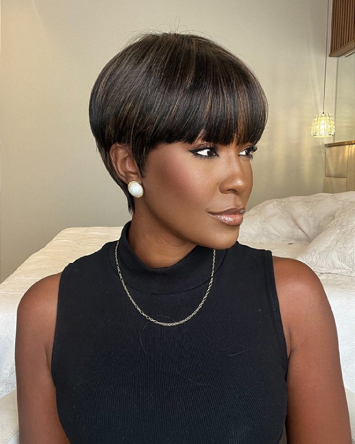 Wear & Go Cool Brown Bob Glueless Bangs Wig