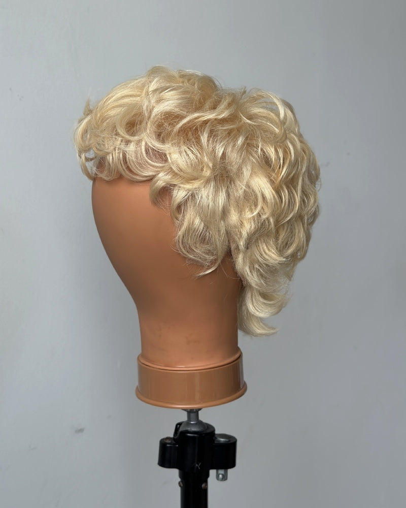 Vintage 613 Blonde Curly Mullet 13x6 Lace Wig with Curled Bangs