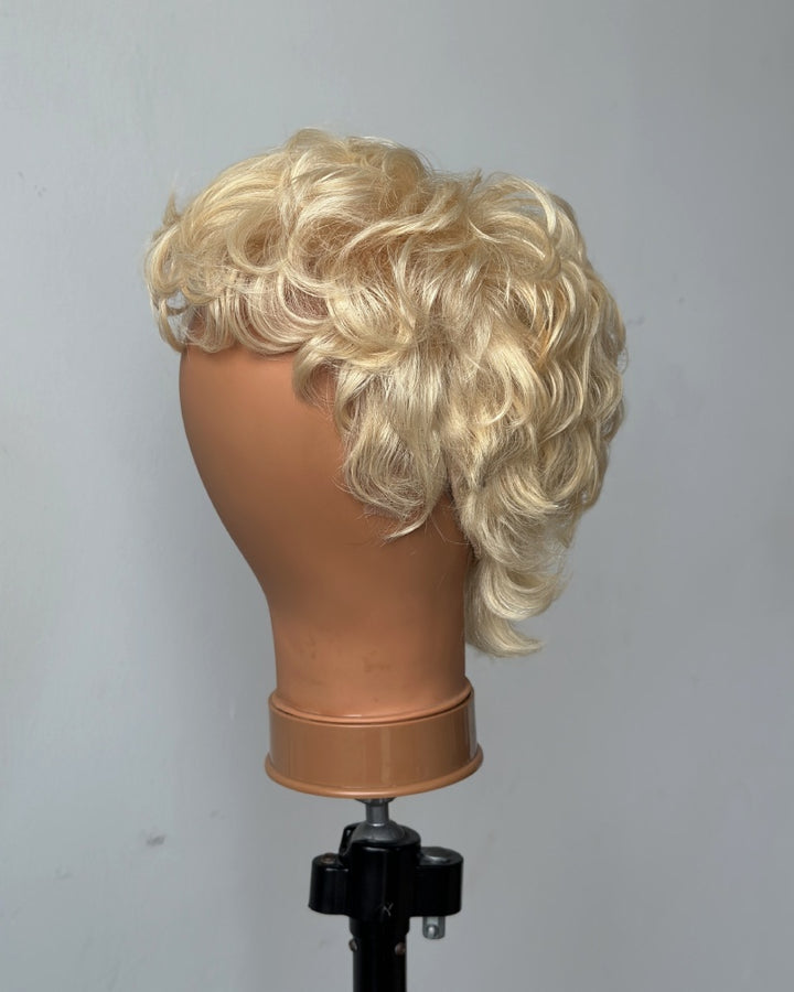 Vintage 613 Blonde Curly Mullet 13x6 Lace Wig with Curled Bangs