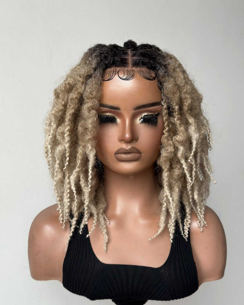 Ombre Blonde HD Full Lace Middle Part Boho Locs Wig with Baby Hairs