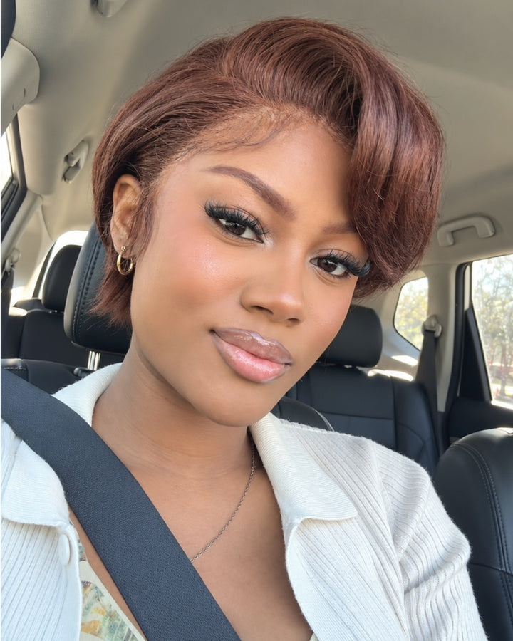 Chic Brown Layered Pixie 5x5 Lace Wig with Side Swept Bangs