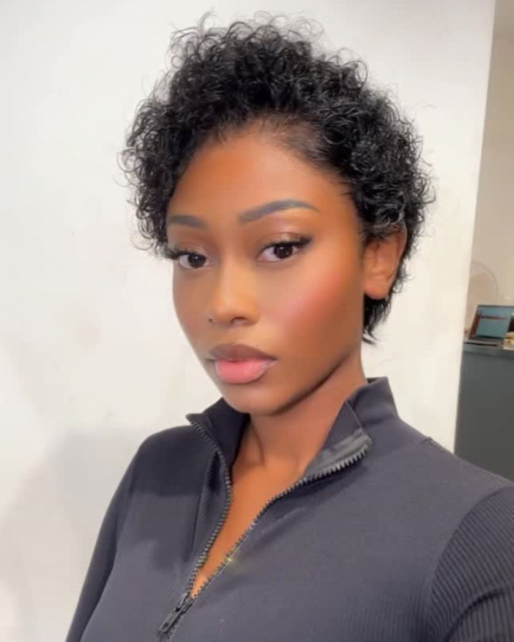 Trendy Short Pixie Cut Curly Lace Front Wig