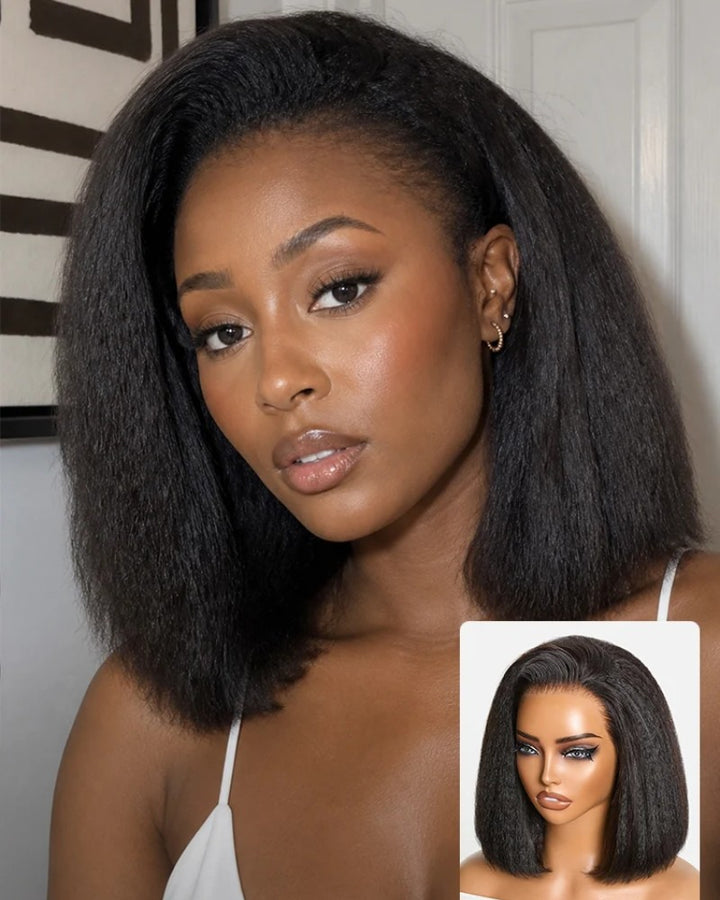 Natural Kinky Straight Glueless Drawstring Half Wig