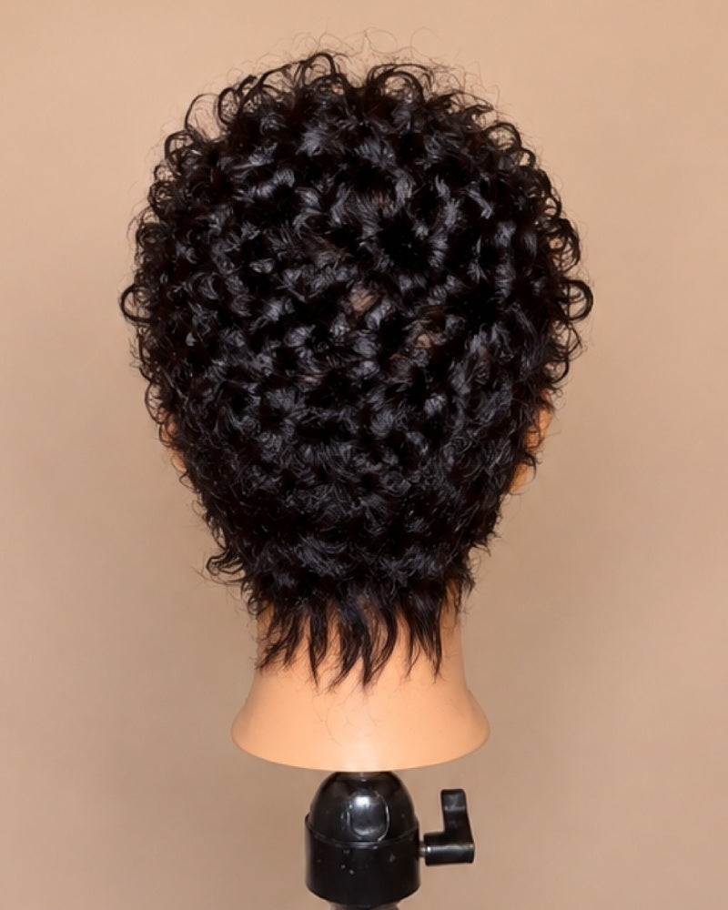 Bold Full Lace Short Curly Pixie Wig with Tapered Sides