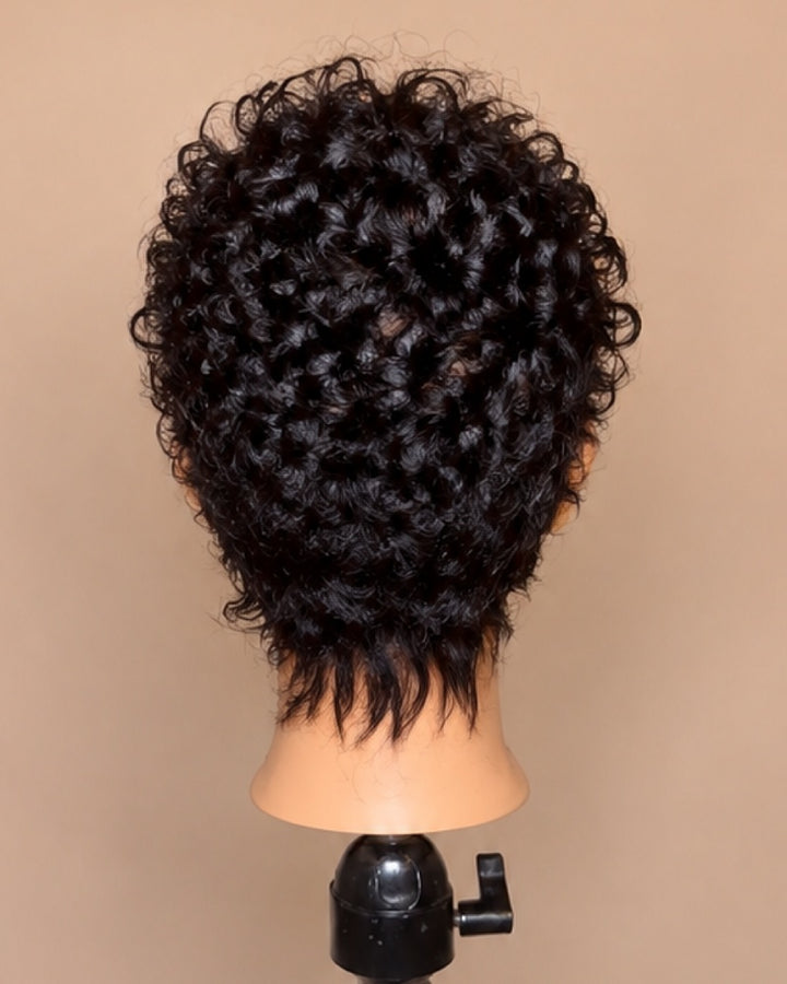 Bold Full Lace Short Curly Pixie Wig with Tapered Sides