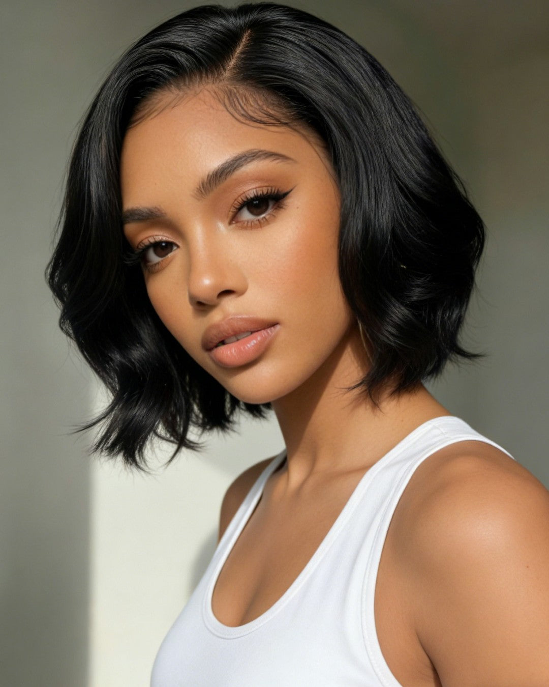 Natural Black Layered Fluffy Bob 5x5 Lace Closure Wig