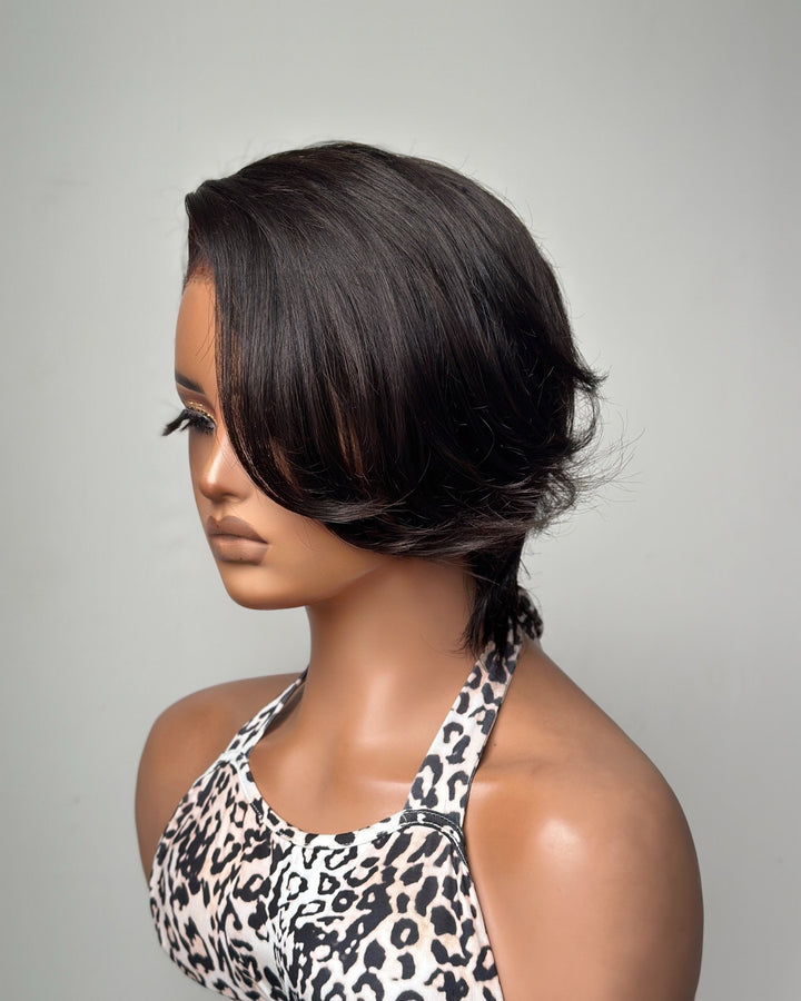 Full Lace Short Pixie Cut With Long Side Bangs Human Hair Wig