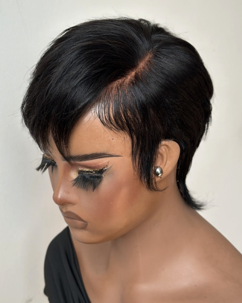 Layered Pixie Mullet 13x6 Lace Wig with Side Swept Bangs