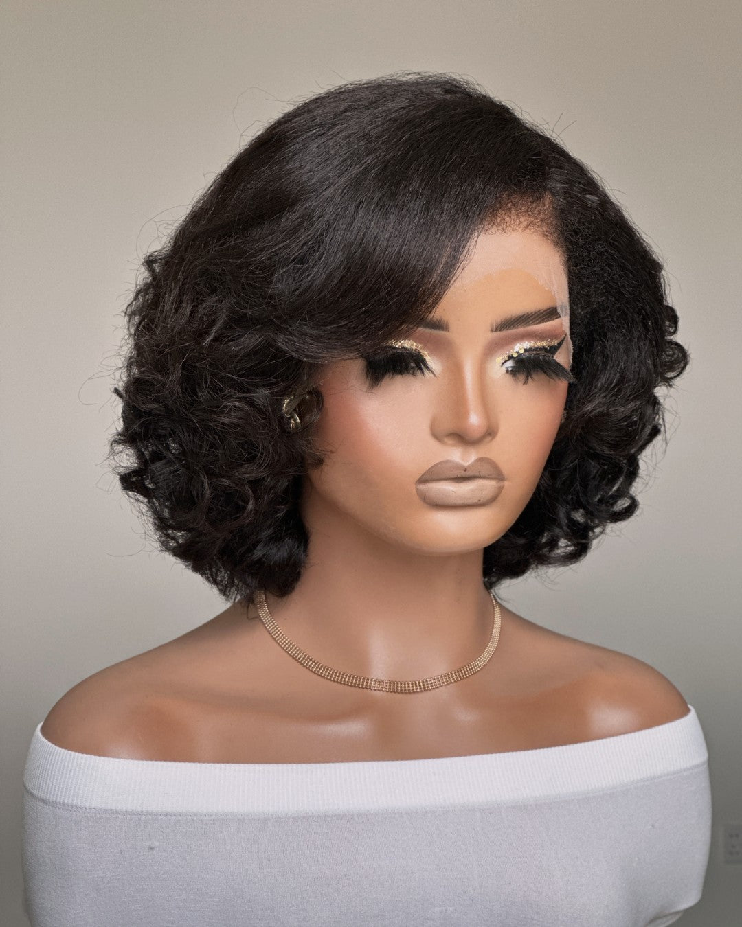 Short Layered Bouncy Curly With Kinky Edges 13x4 Lace Front Wig