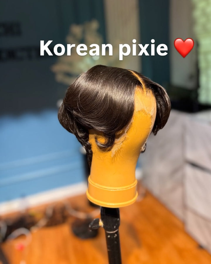 Korean Pixie Middle Part Layered Lace Front Wig