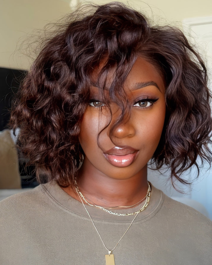 Light Reddish Brown Fluffy Curly 13x4 Lace Front Wig