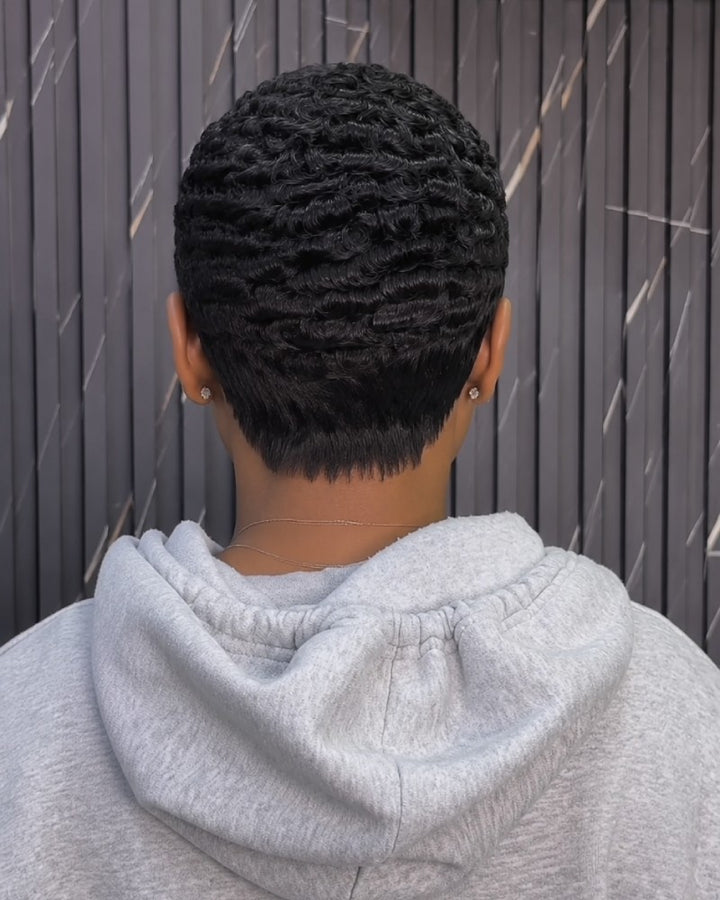 Edgy Double Lines Full Lace Short Curly Wig with Baby Hair