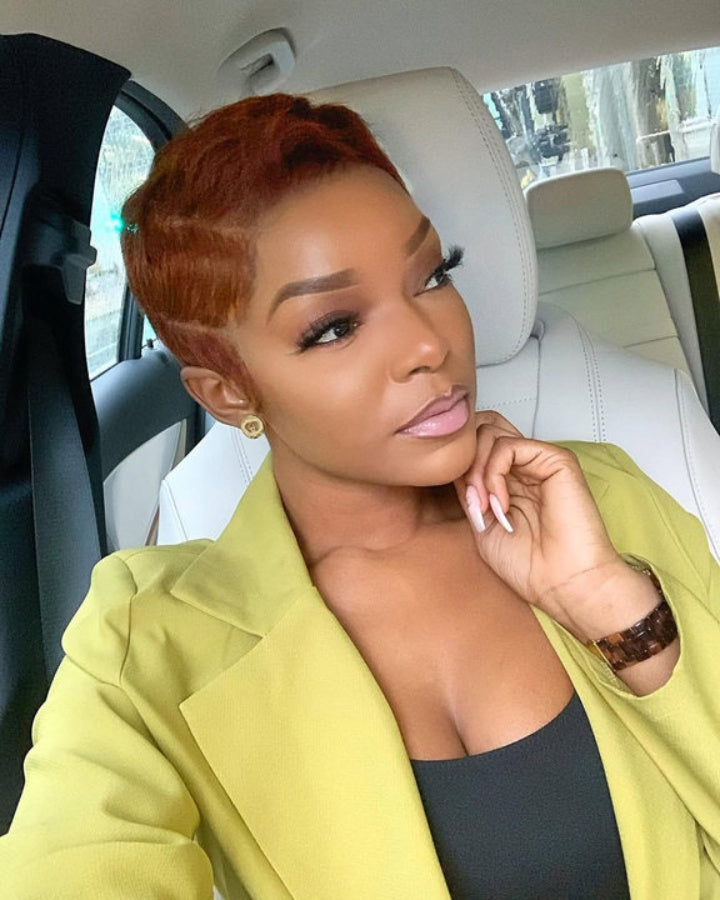 Copper Brown Full Lace Edgy Side Cut Short Pixie Wig