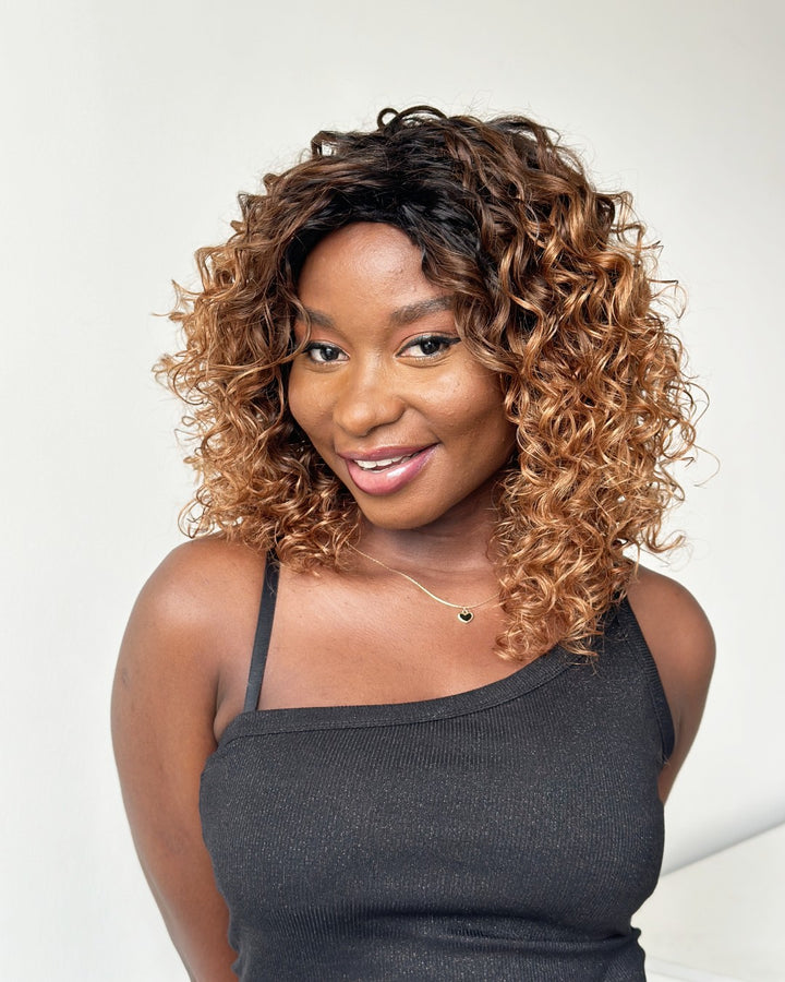 Ombre Golden Blonde Highlight Curly Human Hair Wig