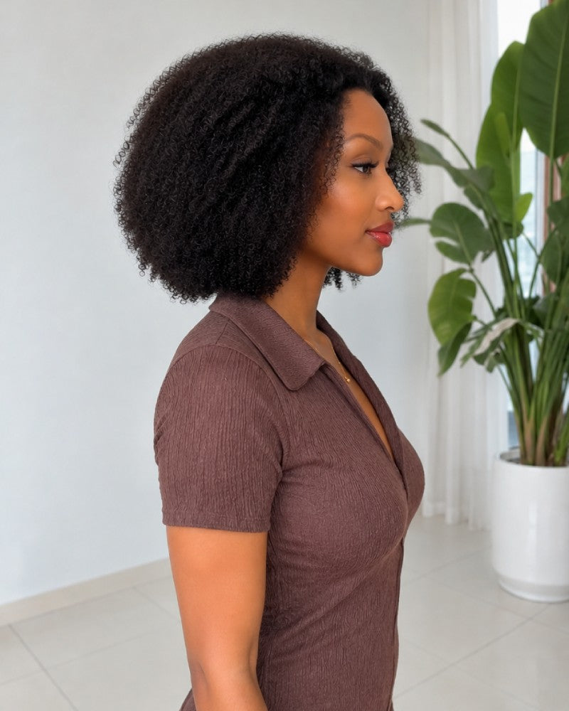 Wear & Go Fluffy Afro Kinky Curly 13x4 Lace Front Wig With M Hairline