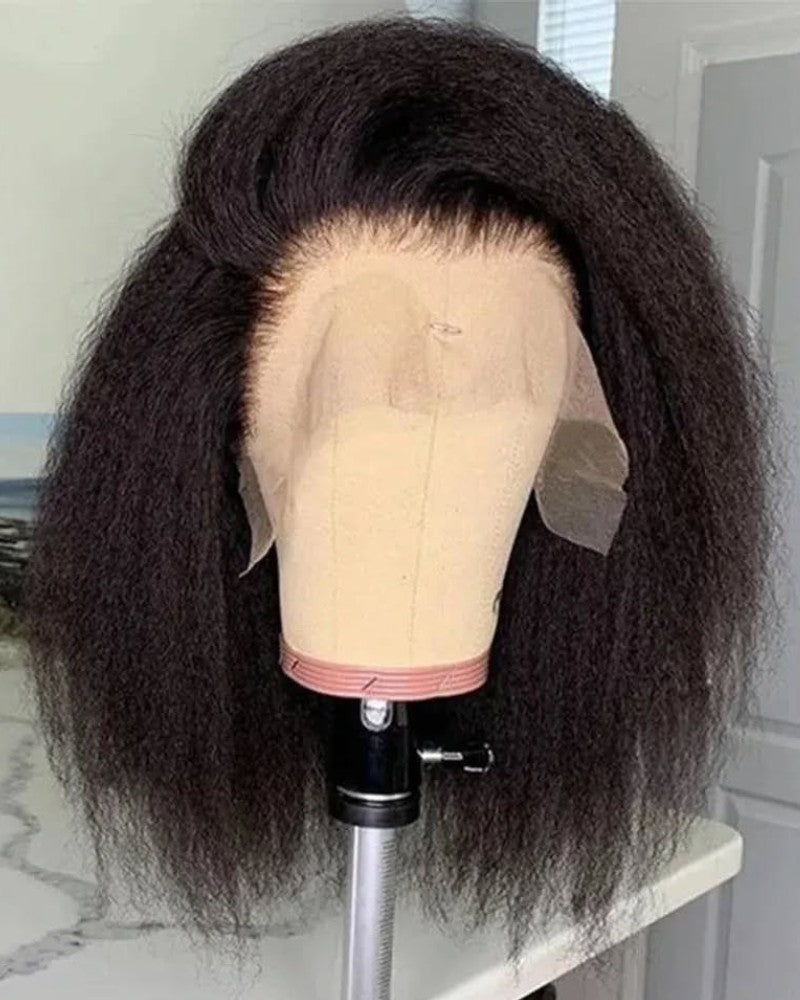 Natural Short Kinky Straight 13x4 Lace Frontal Wig