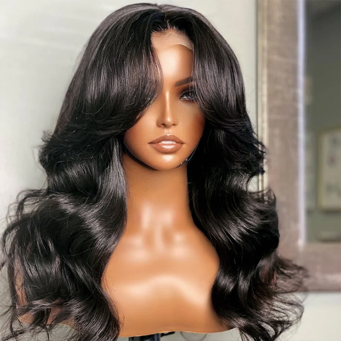 13x4 Lace Frontal Body Wave Wig With Curtain Bangs