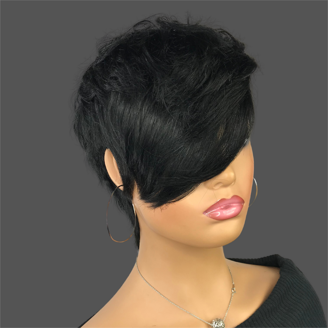 Machine Made Short Mullet Style Glueless Bang Wig