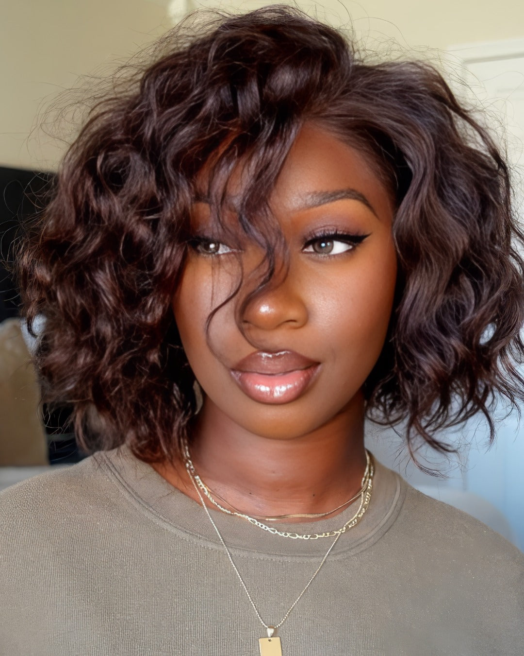 Light Reddish Brown Fluffy Curly 13x4 Lace Front Wig