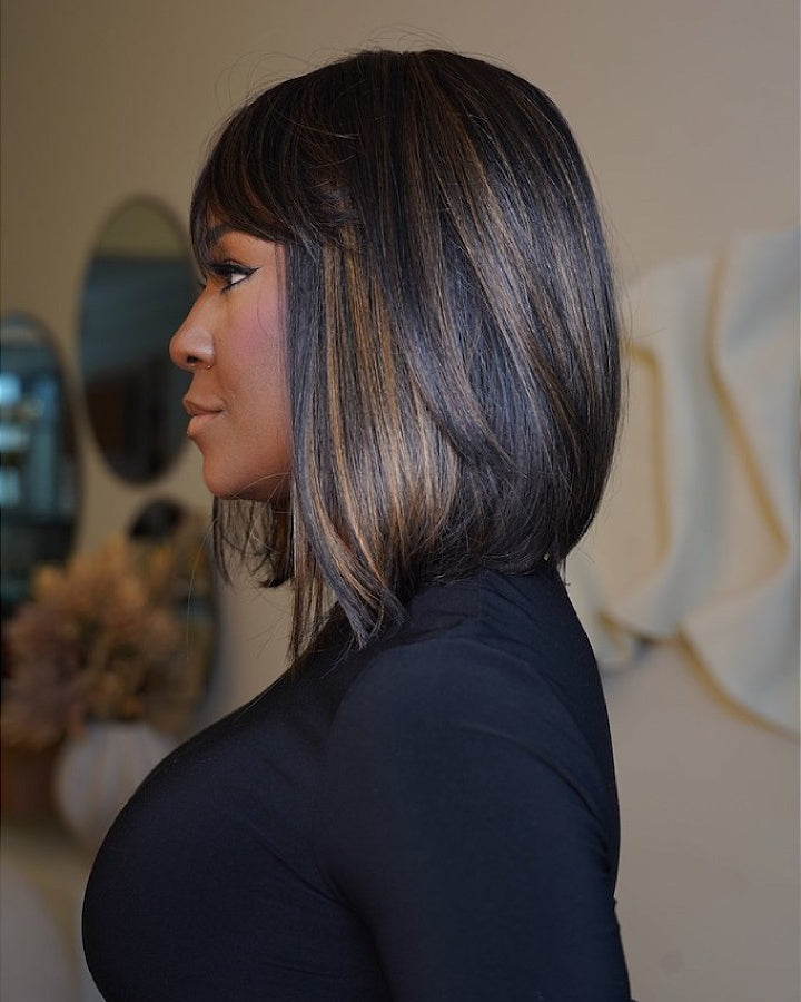 Brown Highlight with Bangs Bob Wigs Human Hair Wig