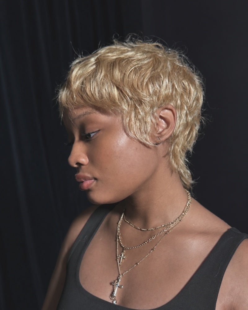 Wear & Go Tousled Blonde Pixie Mullet Wig With Wispy Bangs