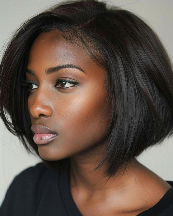 Chic Natural Black Layered Cut Bob Lace Closure Wig