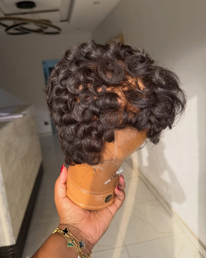 Natural Curly Finger Wave Side Parted Full Lace Wig