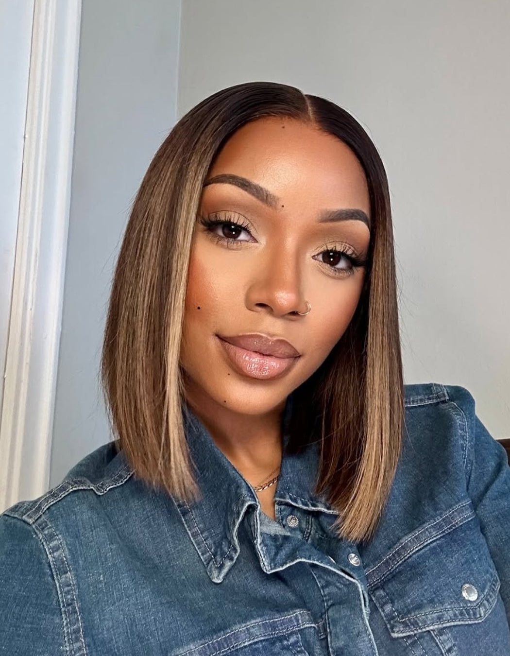 Brown Highlights Straight Hair 13x4 Lace Front Wig