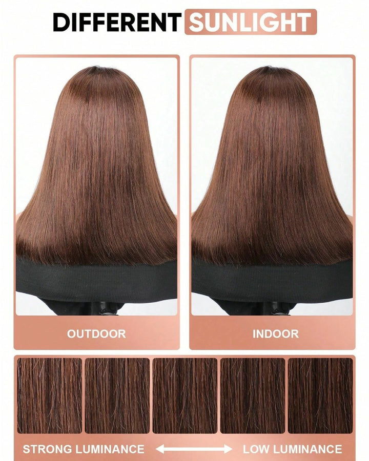 Brown Color Layered Bangs Straight 5x5 Lace Wig