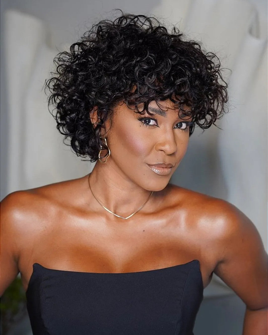 Wear & Go Wavy Curly Bangs Human Hair Wig