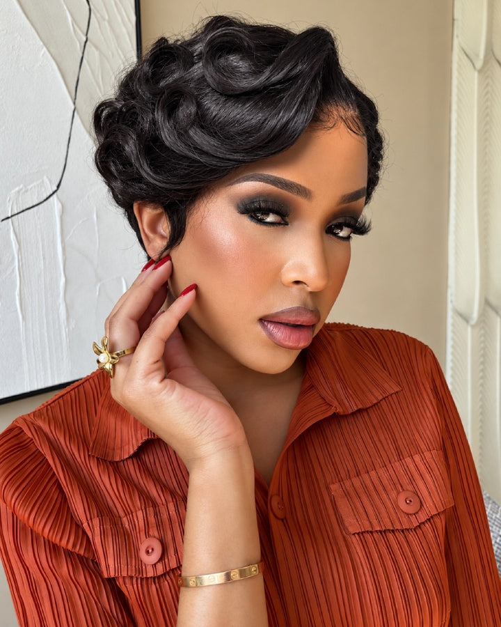 Gala Glam Sculpted Curl Pixie 13x6 Lace Wig with Finger Waves