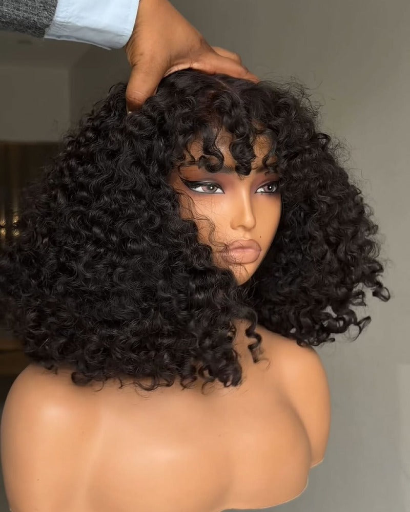 Water Curls Bangs Hair 5x5 Lace Closure Wig