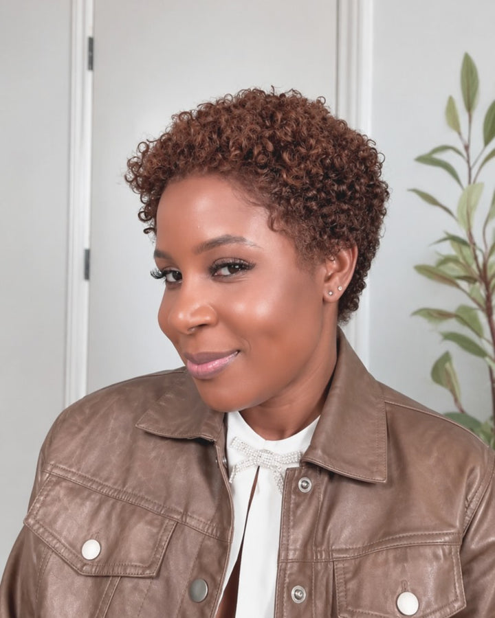 All-Day Comfort Black & Brown Short Curly Pixie 13×4 Lace Front Wig With Drawstring