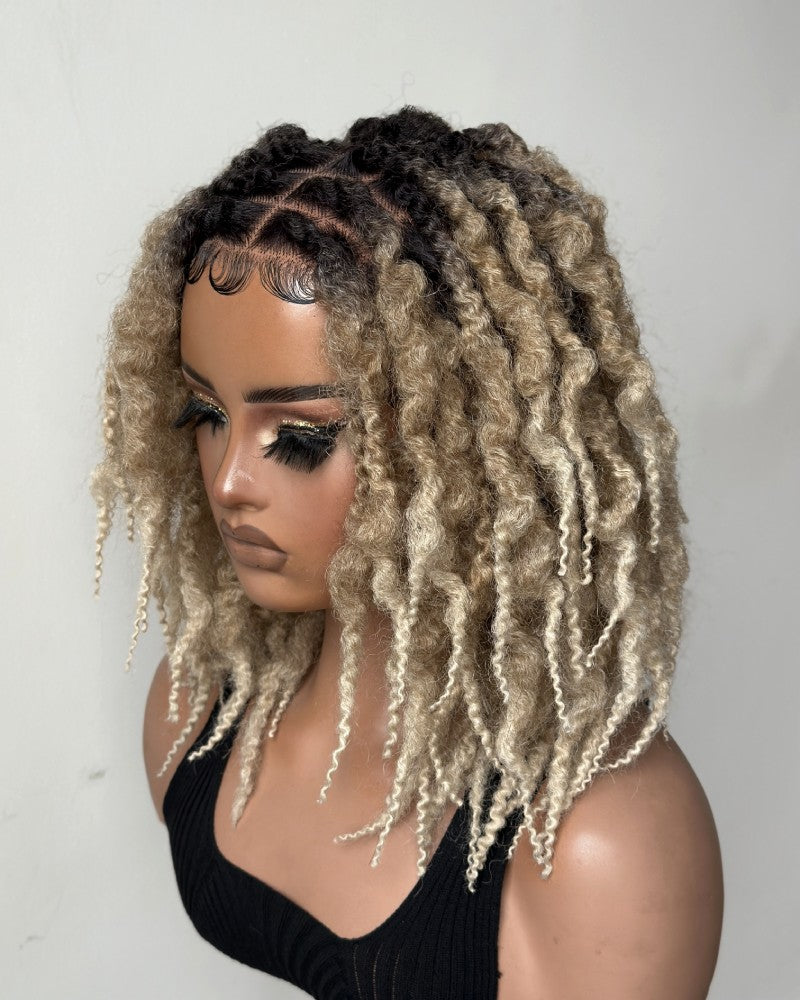 Ombre Blonde HD Full Lace Middle Part Boho Locs Wig with Baby Hairs