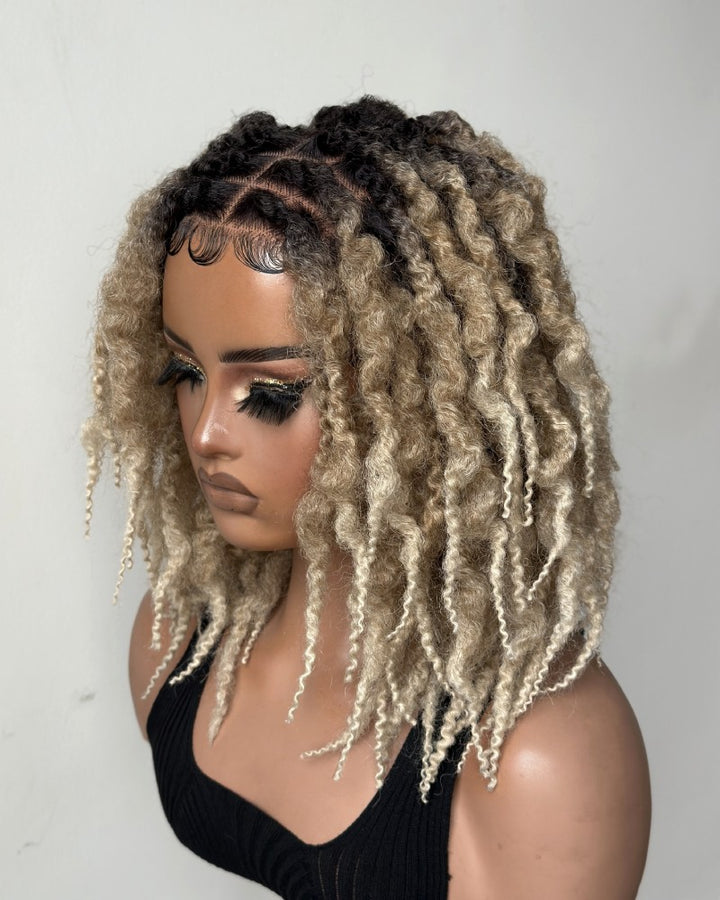 Ombre Blonde HD Full Lace Middle Part Boho Locs Wig with Baby Hairs