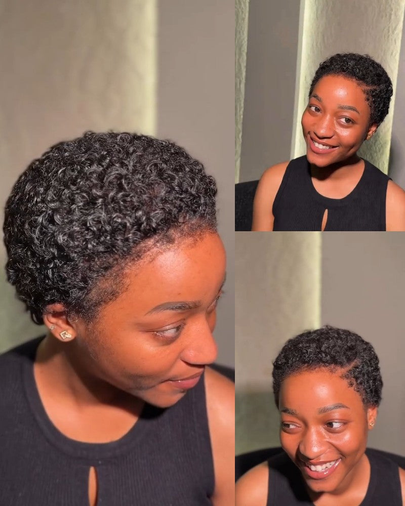 side shaved 3c coils pixie full lace wig with hairline