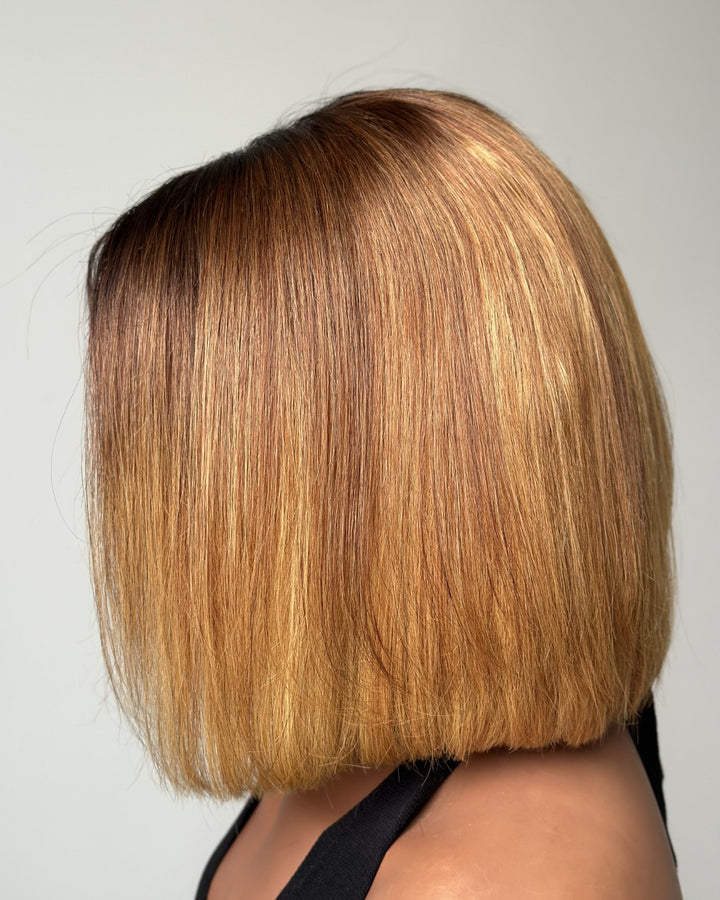 Ombre Honey Blonde With Brown Bob 5x5 Lace Closure Wig