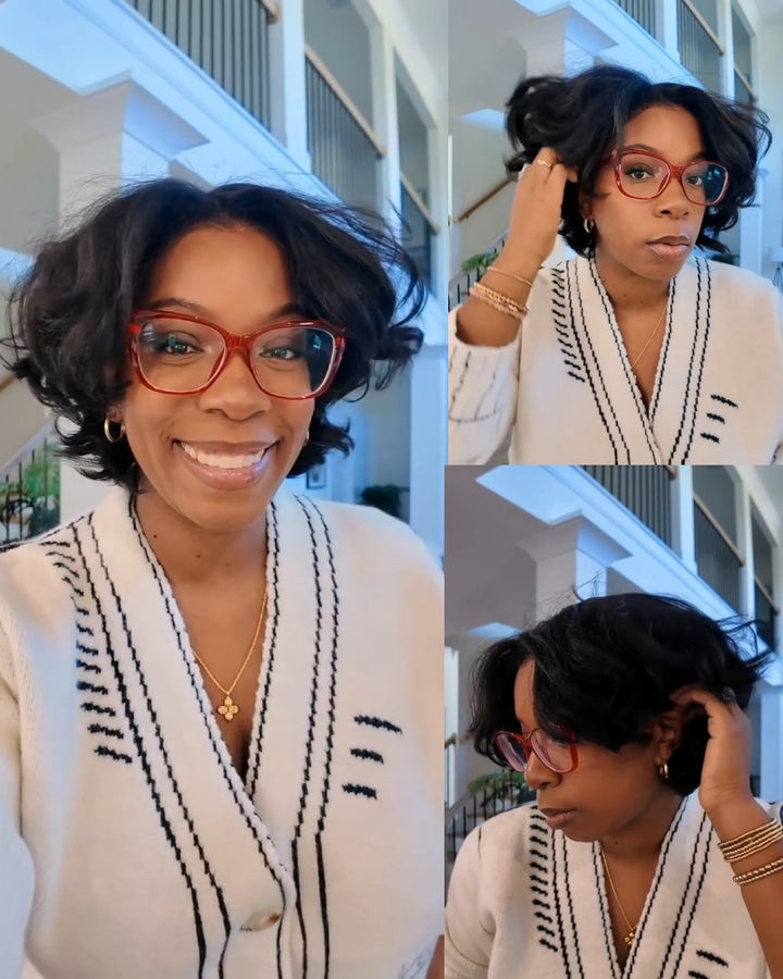 Bouncy Natural Kinky Straight Layered Cut With 4C Kinky Edges Wig