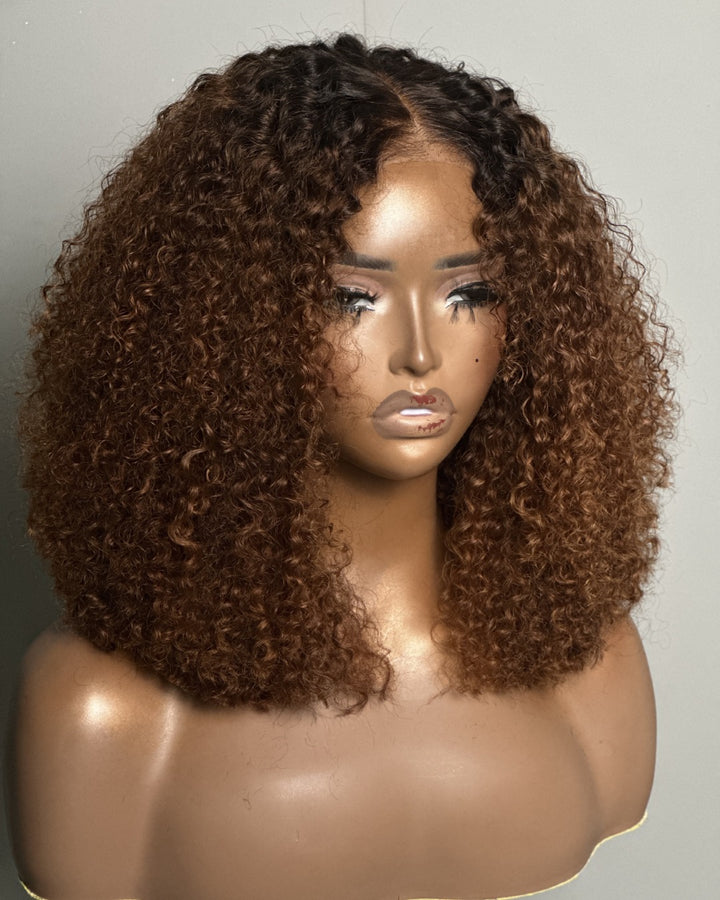 Fluffy Ombre Brown Jerry Curly 5x5 Lace Closure Wig