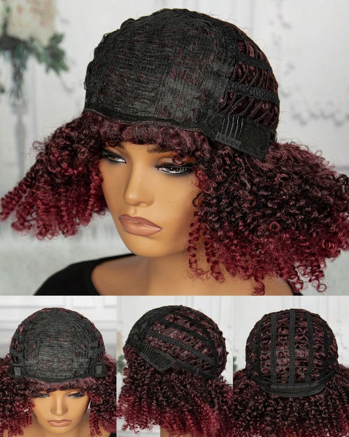 Cherry Colored Afro Curly Bangs Wig