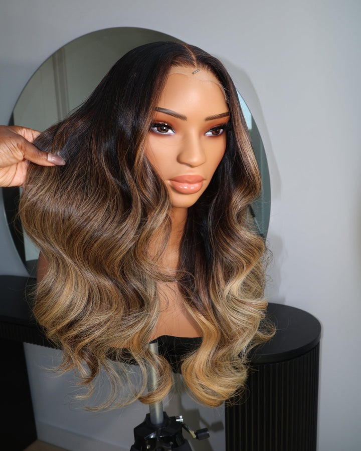 Honey Blonde Highlight Layered Body Wave 5x5 Lace Closure Wig