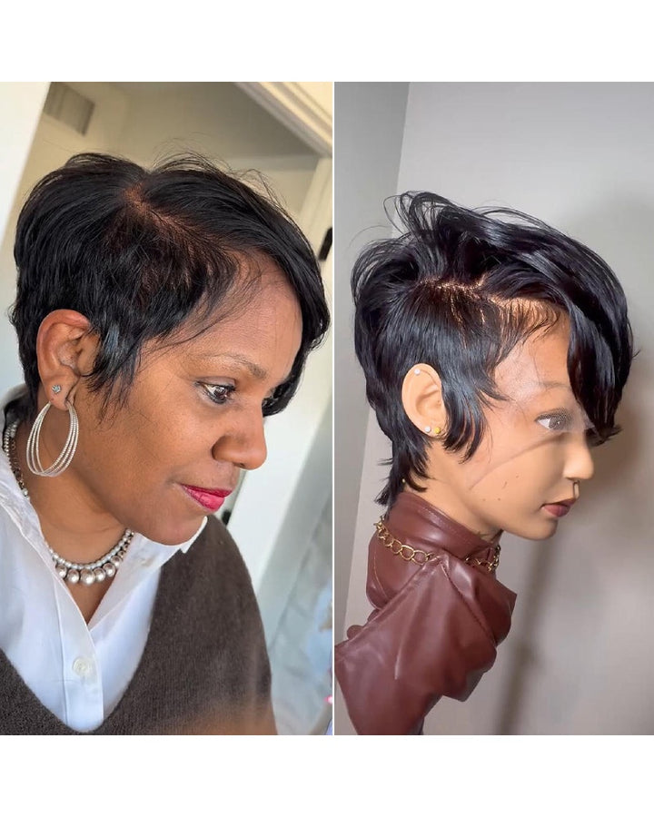 Pixie Cut Long Bangs Lace Front Wig Short Hair