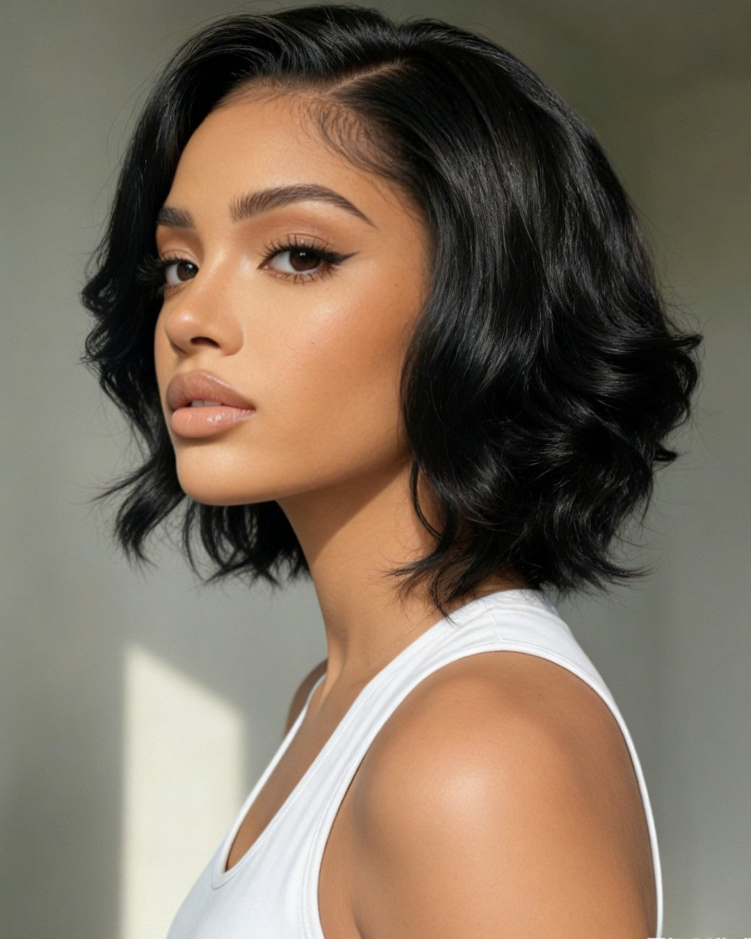 Natural Black Layered Fluffy Bob 5x5 Lace Closure Wig