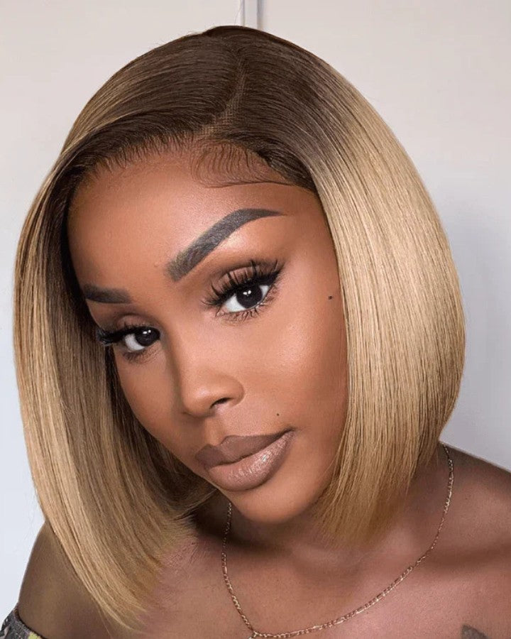 Ash Blonde Ombre Blunt Cut Bob Lace Front Wig