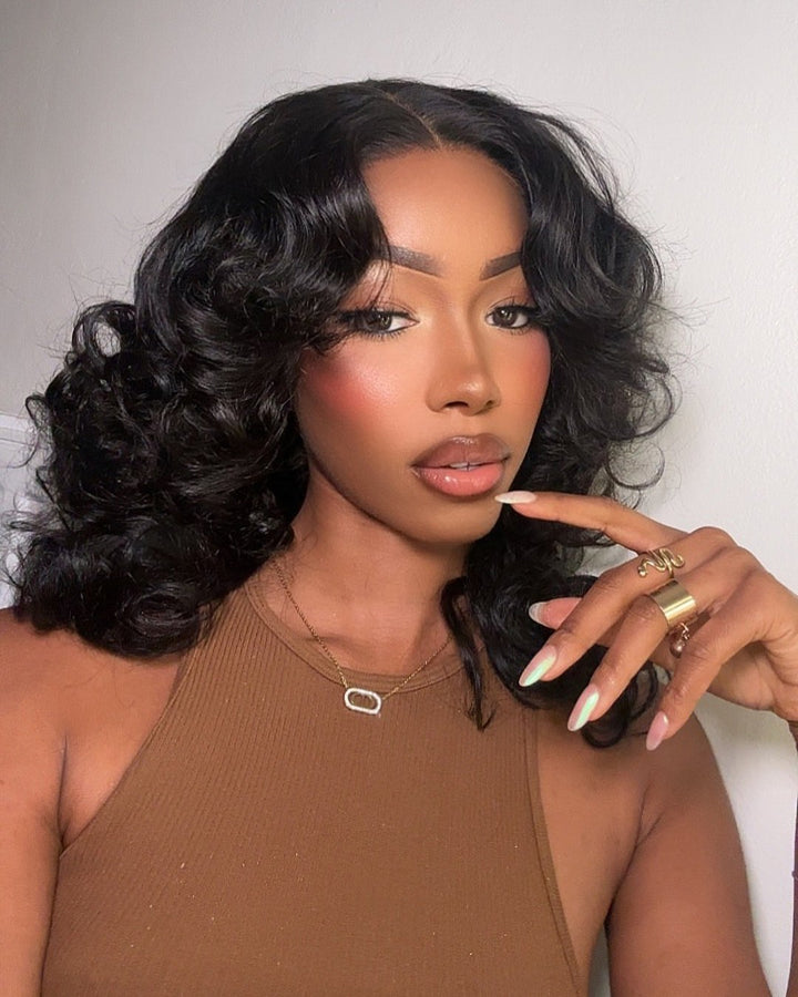 Wear & Go Layered Wavy With Curtain Bangs 4x4 Lace Closure Wig