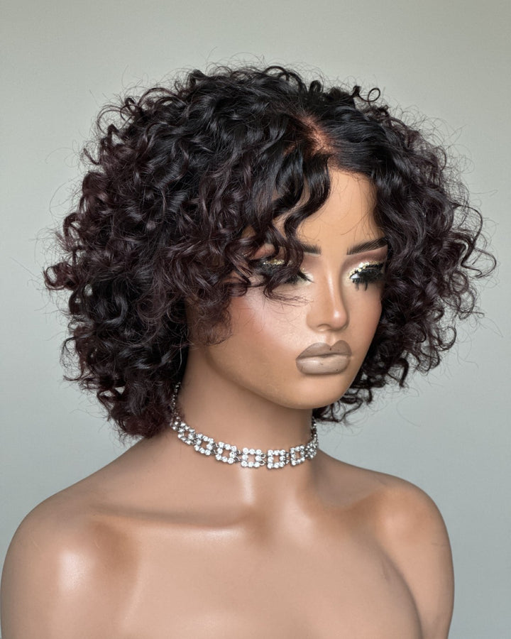 Ombre Reddish Brown Pixie Curly Wig With Bangs